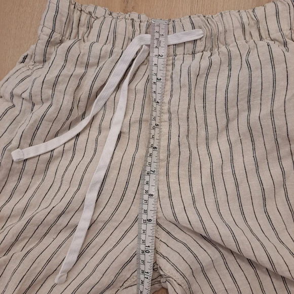 H&M Cream Black Stripes 100% Linen Coastal Lightweight Beachy Jogger Pants Sz XS - Picture 6 of 8